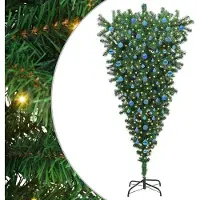 vidaXL Omgekeerde Kunstmatige Voorverlichte Kerstboom met Ballenset