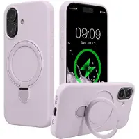 Kwmobile Hoesje met Ringstandaard voor Apple iPhone 17 - Compatibel met MagSafe - Siliconen Beschermhoes met Microvezel Voering en Standaard - lavendel