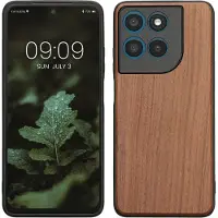 Kwmobile telefoonhoesje geschikt voor Motorola Moto G57 Power / Moto G67 Power - Hoesje met bumper in donkerbruin - Backcover - hout