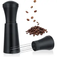 Azalia Wdt Tool, koffieverdeler, aluminium wdt Tool voor espresso met standaard, voor espresso, barista-gereedschap met 7 roestvrijstalen fijne naalden, zwart (3 reservenaalden)