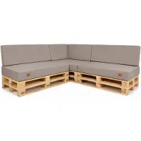 Odol-Plusz Palletkussenset Hoekbank 7-delig 120x80 cm + 40x120 cm – Tuinkussens voor Palletbank met Rugkussen – Linnenlook – Donkerbeige – Links