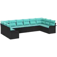 vidaXL Tuinbank Set met kussen 10 pcs Zwart poly rattan