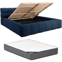 Vente-unique Bed met opbergruimte stof nachtblauw 160 x 200