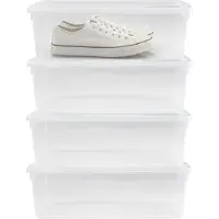 PlasticForte schoenen opslagbox met deksel - 4x - 5 Liter - 33 x 19 x 10 cm - transparant - kunststof - shoesbox