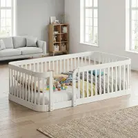 MODFU - Modulaire Speelbox - Veiligheidshek Met Ronde Hoeken En Knelvrije Onderzijde - Scandinavisch - Voor Binnen - Hout - Wit - 140 X 200 Cm