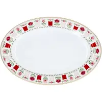 MamboCat FLOWERY ovale serveerschaal in rood-roze met bloemenmotief, van porselein – R1316#FLRY