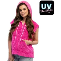 Boland - Bodywarmer Fluffy neonroze (M) - Volwassenen - Niet van toepassing - Festival - Rave - Skater - Teddy bodywarmer - UV blacklight