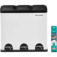 Songmics - Prullenbak - Pedaalemmer - Prullenbak voor Keuken - 3 Vakken - Met Binnenemmers en Stickers voor Afvalscheiding