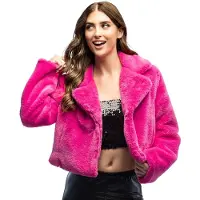 Boland - Jasje Fluffy rave roze (M/L) - Volwassenen - Niet van toepassing - Festival - Rave - Bontjas - Teddy