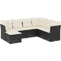 vidaXL 7-delige Loungeset met kussens poly rattan zwart
