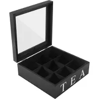 Typecat Houten theedoos met 9 roosters, opbergdoos, vierkante geschenkdoos, transparant