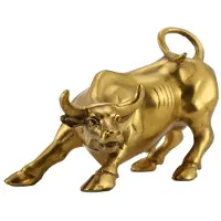 Tlily Feng Shui Fortune Brass Bull Standbeeld, Sculptuur Woondecoratie Gouden Koperen Stier Vertegenwoordigt Geluk van de CarrièRe