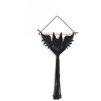 Tlily Halloween Bat Macrame Muurhangend Geometrisch Kunstdecor Handgemaakt Geweven Gotisch Ornament voor Slaapkamer Zwart