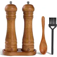 Tlily Houten Zout- en Pepermolenset met Standaard - 8-Inch Eikenhouten Zoutmolen, Pepermolenset, Verstelbare Keramische Kern