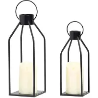 Melitt Kaars Lantaarn 2 Set Zwarte Decoratieve Lantaarns Indoor Outdoor Home Decor met Flikkerende LED Kerst Halloween Gift