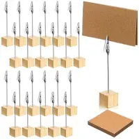 Melitt 24 Stuks Rustieke Houten Tafel Nummer Houders Plaats Nummer Houder Stand met Memo Clips en Kaarten Houten Foto Stands