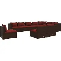 vidaXL 10-delige Loungeset met kussens poly rattan bruin