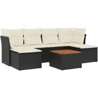 vidaXL 7-delige Loungeset met kussens poly rattan zwart