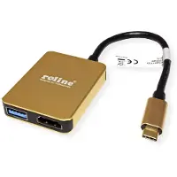 Roline Gold USB-C - HDMI 4K 30Hz, USB-A en USB-C PD 60W | 0,10 meter