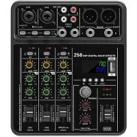Jojomino 4-Kanaals Audiomixer 48V Fantoomvoeding USB Studio-Geluidsmixers DJ-Console Mixen voor Karaoke