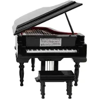 Melitt Miniatuurvleugelmodelkit Muziekinstrument met Stoel, voor Thuiskantoordecoratie (Zwart, Zonder Muziek) Klein