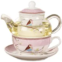 Melitt Keramische Bloem Theepot Bloem Vogel Kop Schotel Hittebestendige Glazen Pot Set Koffiekopje Afternoon Tea Theeset Roze