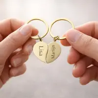 Yehwang Sleutelhanger Set Halve Hartjes met Namen Goud