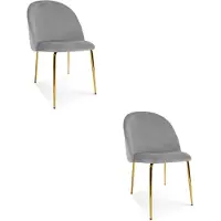 Hobby Hall Set van 2 eetkamerstoelen INCA - Lichtgrijs fluweel - Gouden metalen poten - Modern design