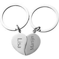 Yehwang Sleutelhanger Set Halve Hartjes met Namen Zilver