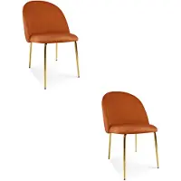 Comad Set van 2 eetkamerstoelen INCA - Koperkleurig fluweel - Gouden metalen poten - Modern design