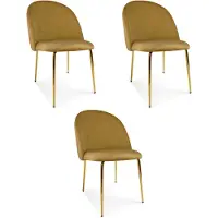 Leobert Set van 3 eetkamerstoelen INCA - Okergeel fluweel - Gouden metalen poten - Modern design