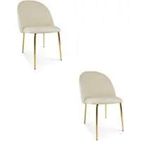 Hobby Hall Set van 2 eetkamerstoelen INCA - Lichtbeige fluweel - Gouden metalen poten - Modern design
