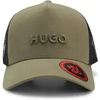 HUGO Pet van katoenen twill met mesh panelen