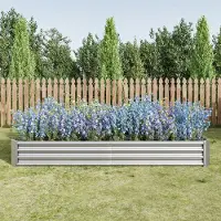 MODFU - Verhoogde Plantenbak - Open Bodem - Gegolfd Metaal - Voor Tuin - Metaal - Zilver - 232 X 113,5 X 30 Cm