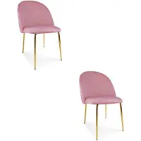 Comad Set van 2 eetkamerstoelen INCA - Lichtroze fluweel - Gouden metalen poten - Modern design