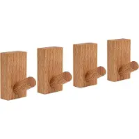 WT&D Set van 4 stevige kledinghaken voor jassen en tassen (eikenhout)