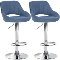 CLP Milet Set van 2 barkrukken - Met rugleuning - Verstelbaar - Stof - chroom/blauw