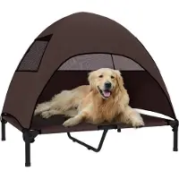 Youjia Buitenbed voor honden met dak, verhoogd hondenbed voor grote honden, 91 x 76 x 90 cm, kleur: koffie