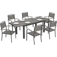 Outsunny Patio Dining Set-Aluminium, WPC-225L x 85B x 75H cm-Grijs