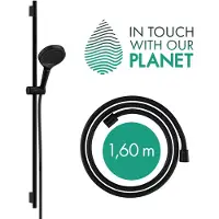 Hansgrohe Rainfinity doucheset 130 3jet EcoSmart met glijstang S Puro 90 cm, push-schuifstuk en Designflex textiel doucheslang 160 cm, mat zwart
