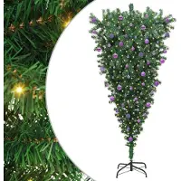 vidaXL Op de kop staande Kunstkerstboom met Ballenset Groen 210 cm PVC