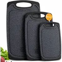 BOTC Snijplanken Set 3 Stuks - Antibacteriële Snijplanken met Antislip - Keuken Snijplank voor Vlees, Groente, Brood & Vis - Zwart