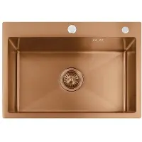 REA Stalen Spoelbak Liam Brush Copper with kitchen faucet