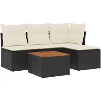 vidaXL 5-delige tuinmeubelset met kussens, zwart, polyrotan