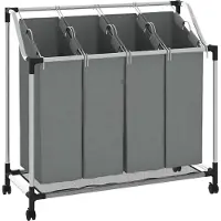 vidaXL Wasmand met wielen 4 vakken grijs