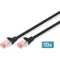 Digitus DK-16440025BL10: Patchkabel Cat. 6, S/FTP, 0,25 meter, zwart, set van 10