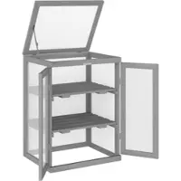 MODFU - Kweekkas Met 3 Niveaus - Dubbele Deur En Opklapbaar Dak - Houten Frame Met Polycarbonaat Wanden - Donkergrijs - 58 X 44 X 78 Cm