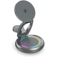 Zandona 3-in-1 15W Draadloos Oplaadstation voor Telefoon/Smartwatch/Oortelefoon met Magnetisch 360 Draaibaar en Opvouwbaar