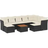 vidaXL 10-delige Loungeset met kussens poly rattan zwart