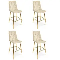 Hobby Hall Set van 4 barkrukken LIBRA - Lichtbeige fluweel - Gouden metalen poten - Modern design